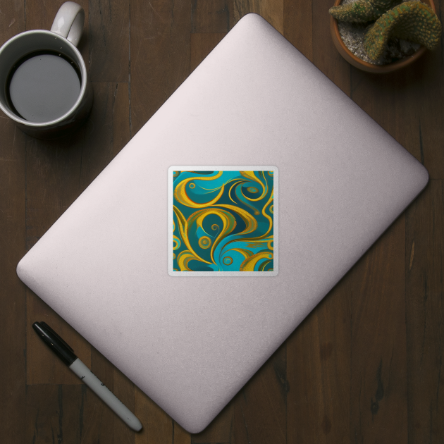 Abstract Turquoise and Gold Swirls by BirdsnStuff